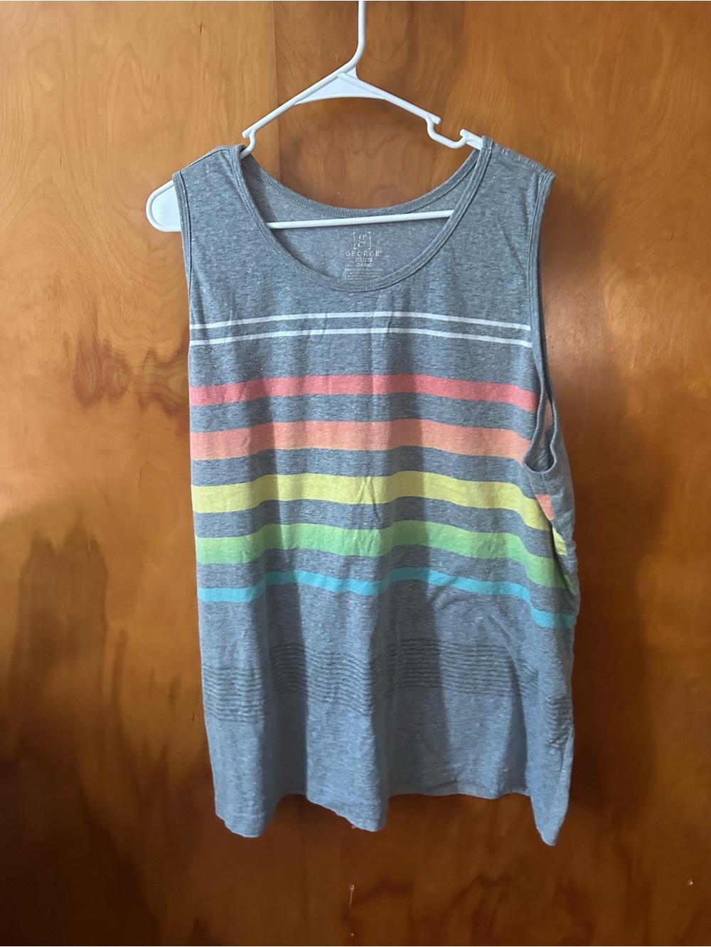 Gray Tank Top with Rainbow Stripe Chest